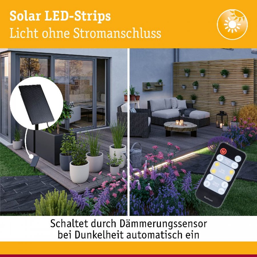 Paulmann 71195 LED Stripe Solar inkl. Fernbedienung 10m IP44 3,2W 28lm/m 60 LEDs/m 3000K