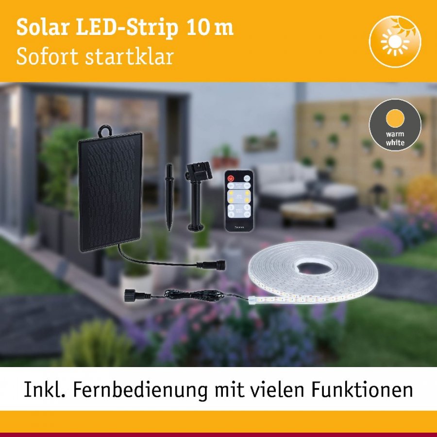 Paulmann 71195 LED Stripe Solar inkl. Fernbedienung 10m IP44 3,2W 28lm/m 60 LEDs/m 3000K