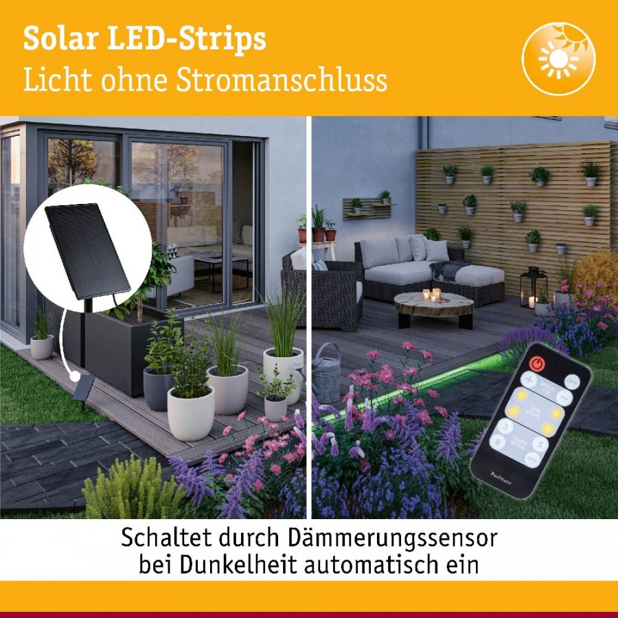 Paulmann 71196 LED Stripe Solar inkl. Fernbedienung 10m IP44 3,8W 14lm/m 60 LEDs/m RGB