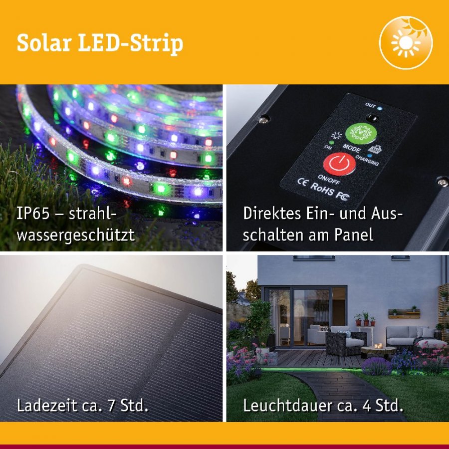 Paulmann 71196 LED Stripe Solar inkl. Fernbedienung 10m IP44 3,8W 14lm/m 60 LEDs/m RGB