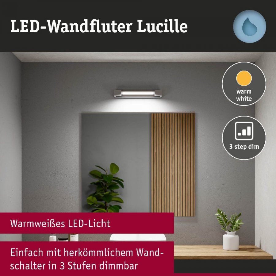 Paulmann 71206 LED Wandleuchte Lucille IP44 2700K 1000lm 230V 11W dimmbar Alu matt