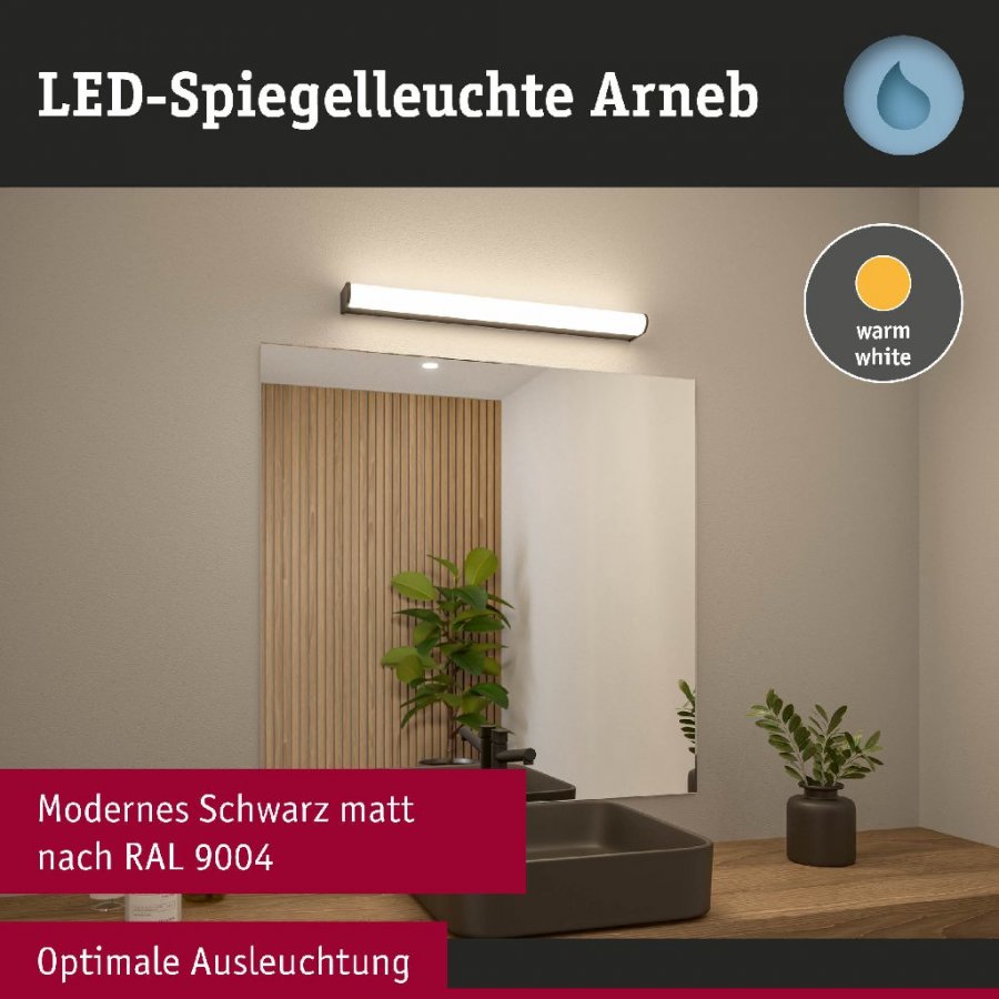 Paulmann 71212 Selection Bathroom LED Wandleuchte Arneb IP44 3000K 1000lm 230V 12,5W Schwarz_5