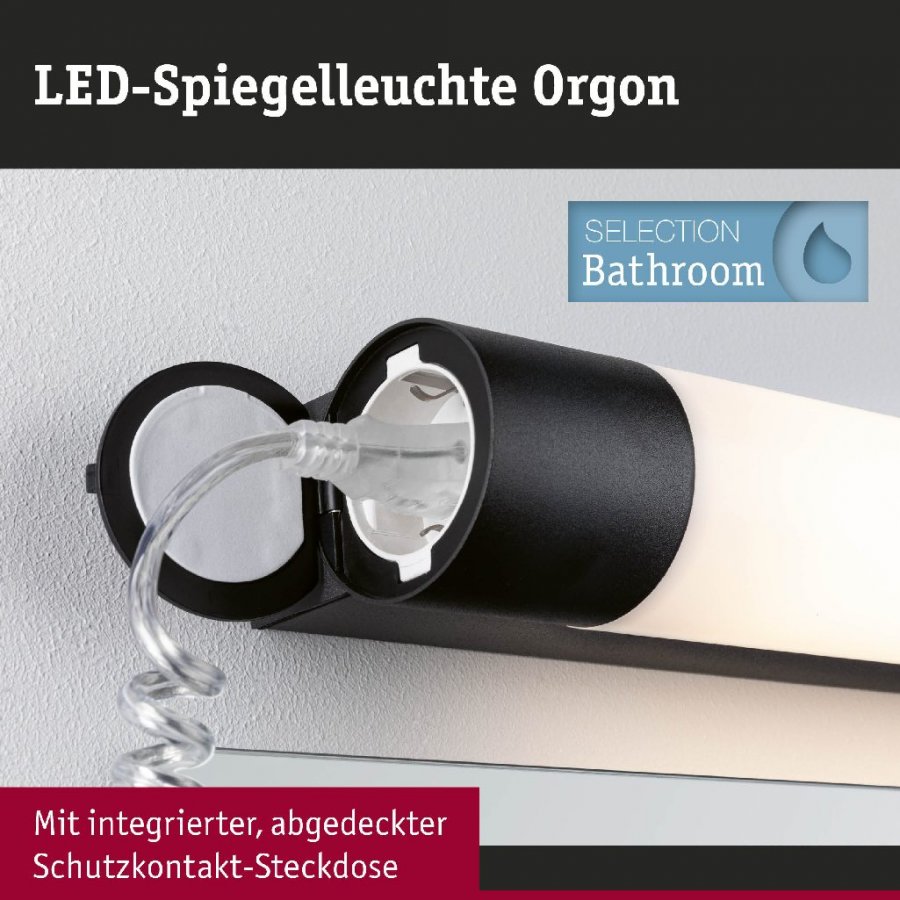 Paulmann 71213 Selection Bathroom LED Spiegelleuchte Orgon Steckdose IP44 3000K 600lm 230V 7,5W Schwarz_3