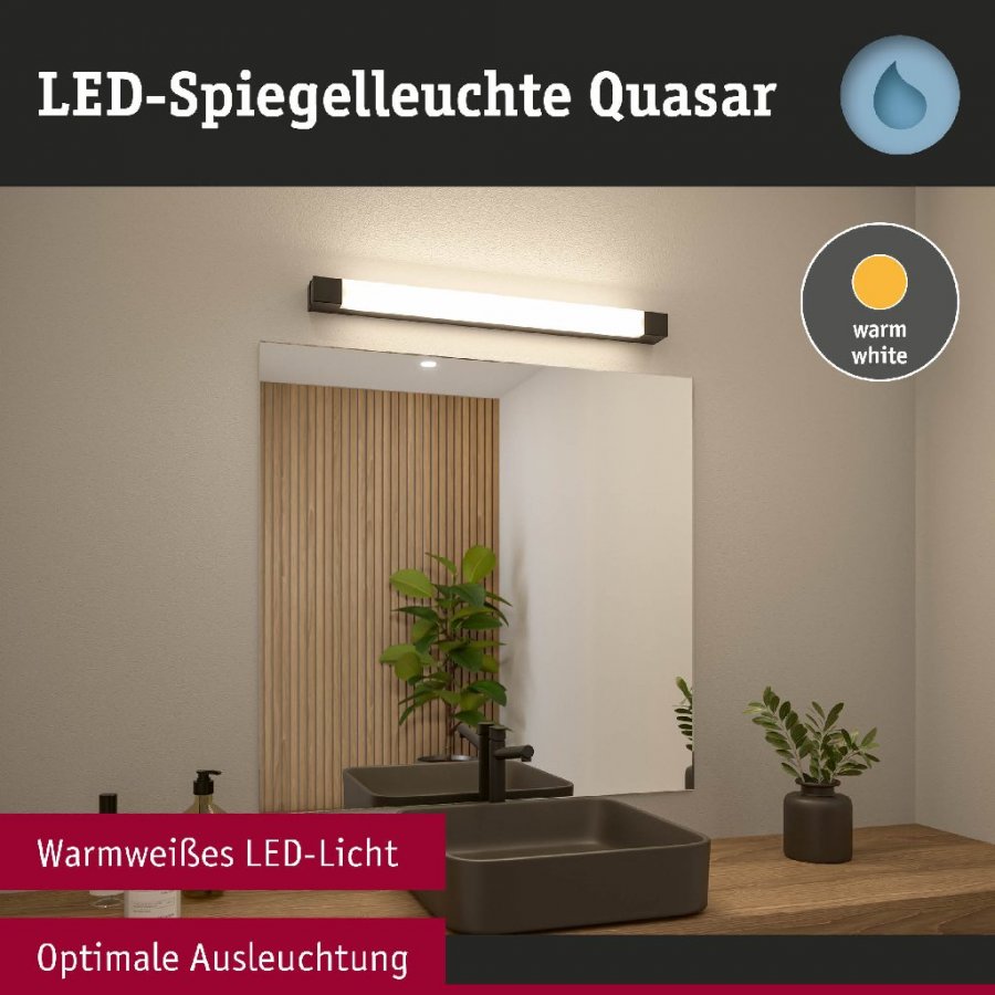 Paulmann 71215 Selection Bathroom LED Spiegelleuchte Quasar IP44 3000K 900lm 230V 11,2W Schwarz_5