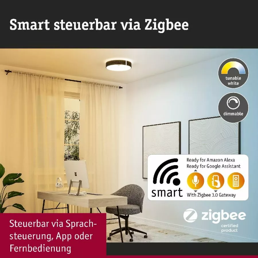 Paulmann 79994 LED Deckenleuchte Smart Home Zigbee 3.0 Malika Tunable White 2500lm 230V 26W dimmbar Anthrazit