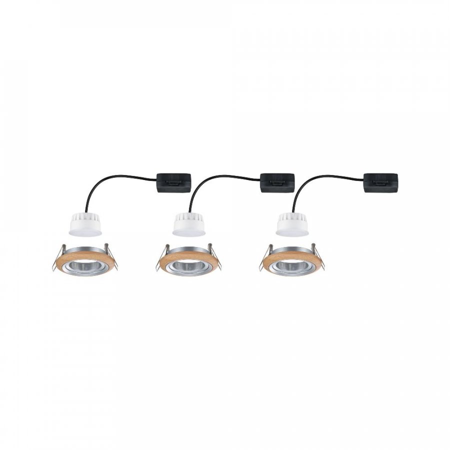 Paulmann 92239 LED Einbauleuchte Lanati 3er-Set rund 84mm 30° Coin 3x6W 3x470lm 230V 2700K Holzoptik Eiche/Alu gedreht