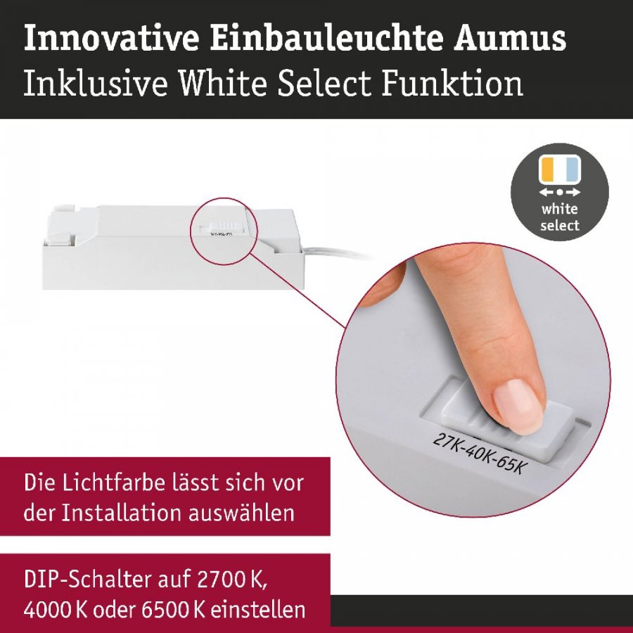 Paulmann 92253 LED Einbauleuchte White Select Aumus Einzelspot rund 105mm 90° 5W 700lm 230V dimmbar 2700 - 6500K Weiß