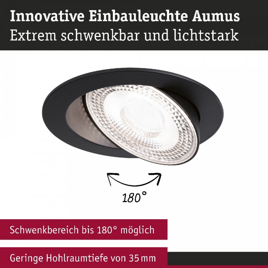 Paulmann 92257 LED Einbauleuchte White Select Aumus Einzelspot rund 105mm 90° 5W 700lm 230V dimmbar 2700 - 6500K Schwarz