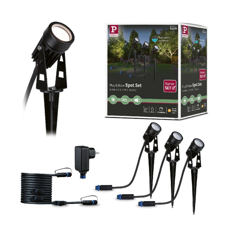 Paulmann 94373 Plug & Shine LED Gartenstrahler Warmweiß Basisset IP65 3000K 3x3,5W 21VA Schwarz_10