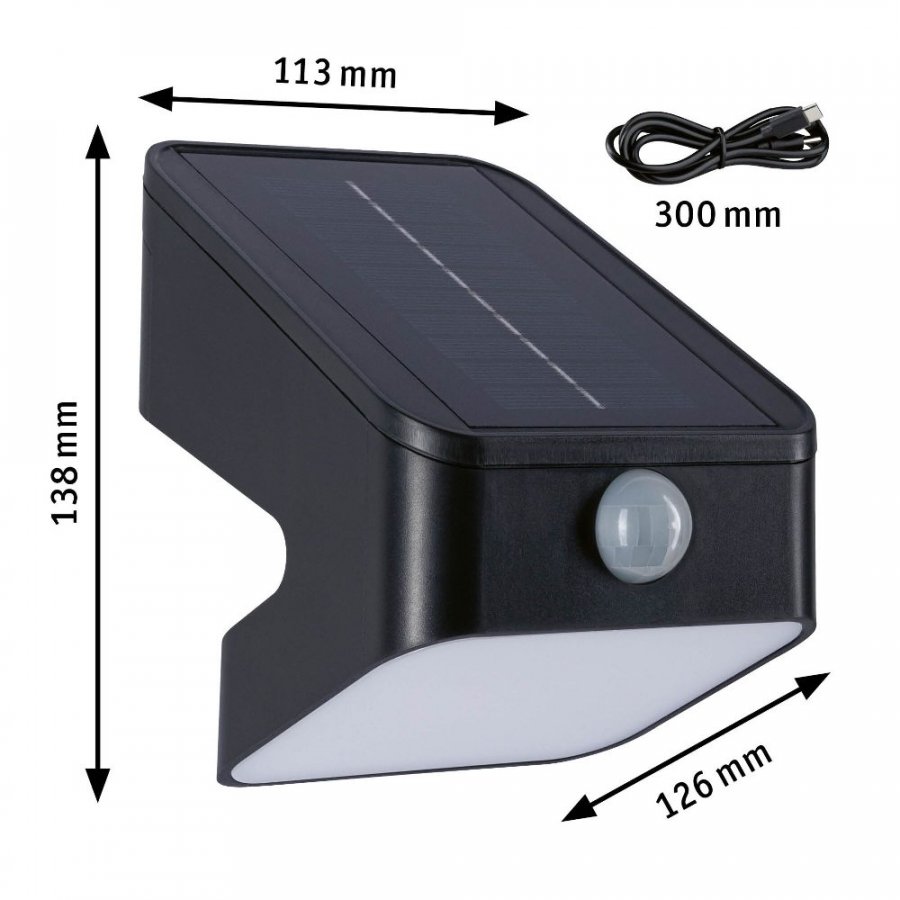 Paulmann 94608 Solar LED Wandfluter Lesly Bewegungsmelder IP65 eckig 113x126mm 3000K 5,5W 400lm Anthrazit