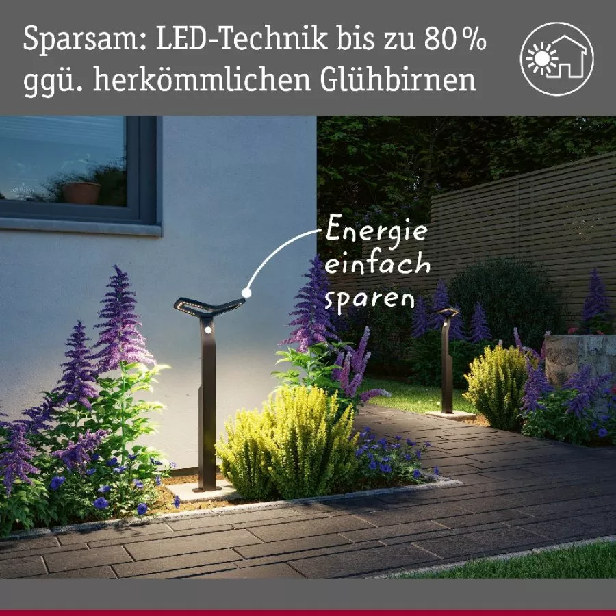 Paulmann 94794 LED Pollerleuchte Smart Home Zigbee 3.0 Alara Bewegungsmelder IP44 eckig 665mm RGBW+ 10W 450lm 230V Anthrazit Metall