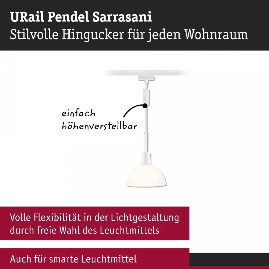 Paulmann 94885 URail Pendel Sarrasani E14 max. 20W dimmbar 230V Signalweiß