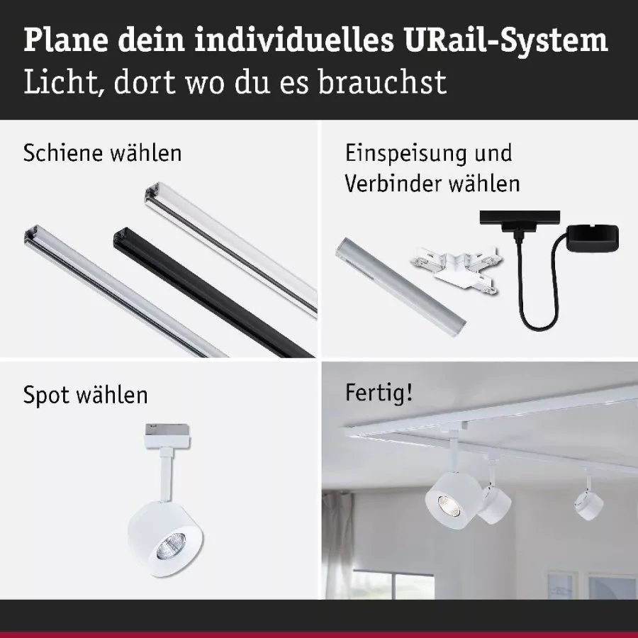 Paulmann 94893 URail LED Schienenspot Pane 650lm 7,4W 3000K dimmbar 230V Signalweiß