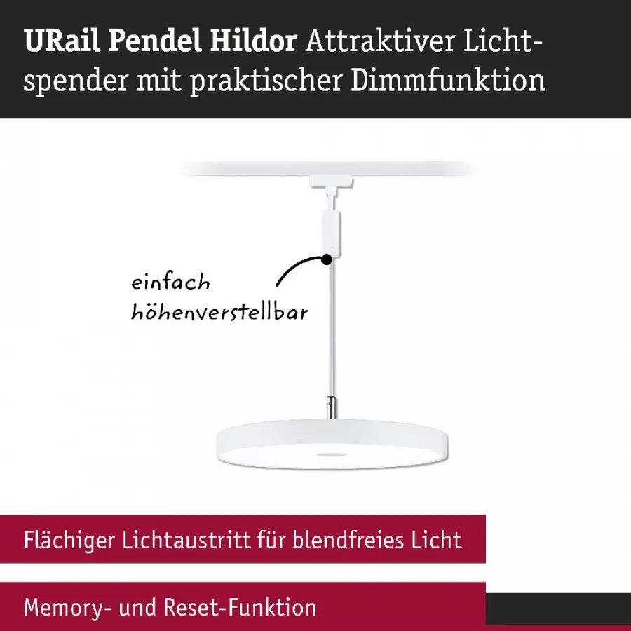 Paulmann 94902 URail LED Pendel 3-Step-Dim Hildor 850lm 15W 4000K dimmbar 230V Signalweiß