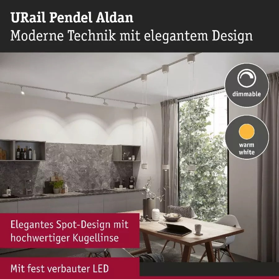 Paulmann 94903 URail LED Pendel Aldan 850lm/460lm 8,5W 3000K dimmbar 230V Signalweiß