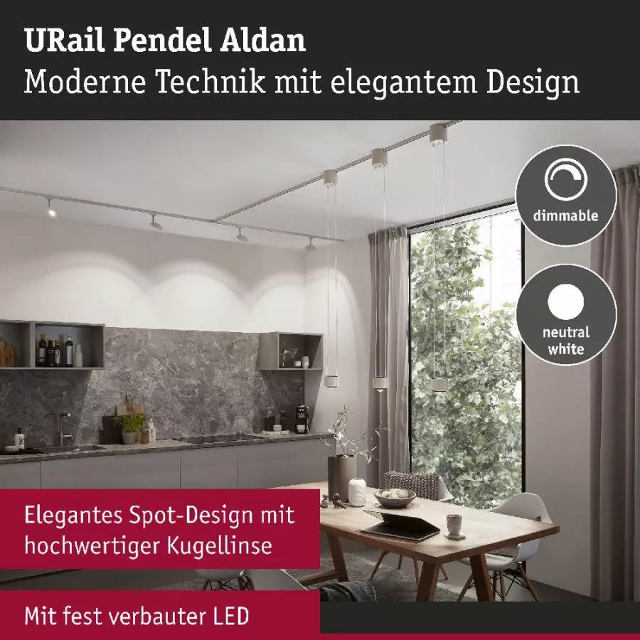 Paulmann 94904 URail LED Pendel Aldan 930lm/530lm 8,5W 4000K dimmbar 230V Signalweiß