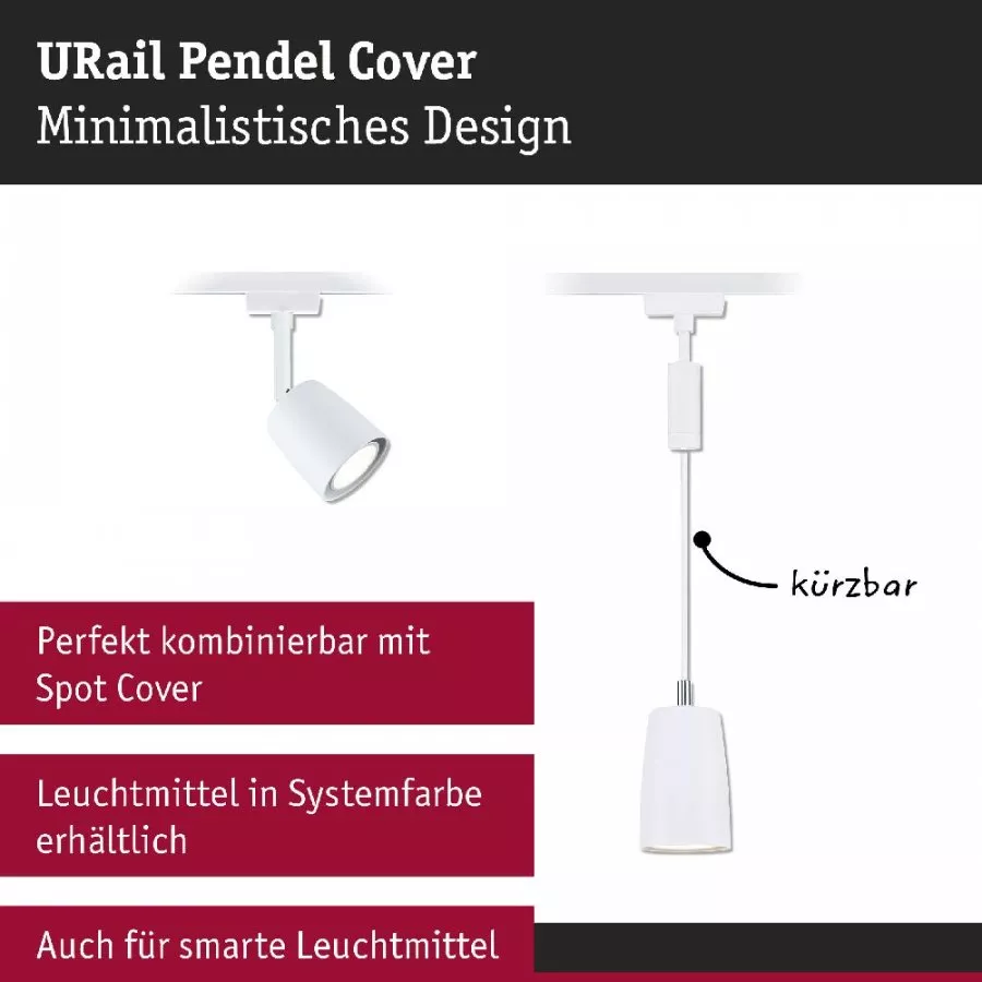 Paulmann 95626 URail Pendel Cover GU10 max. 10W dimmbar 230V Signalweiß