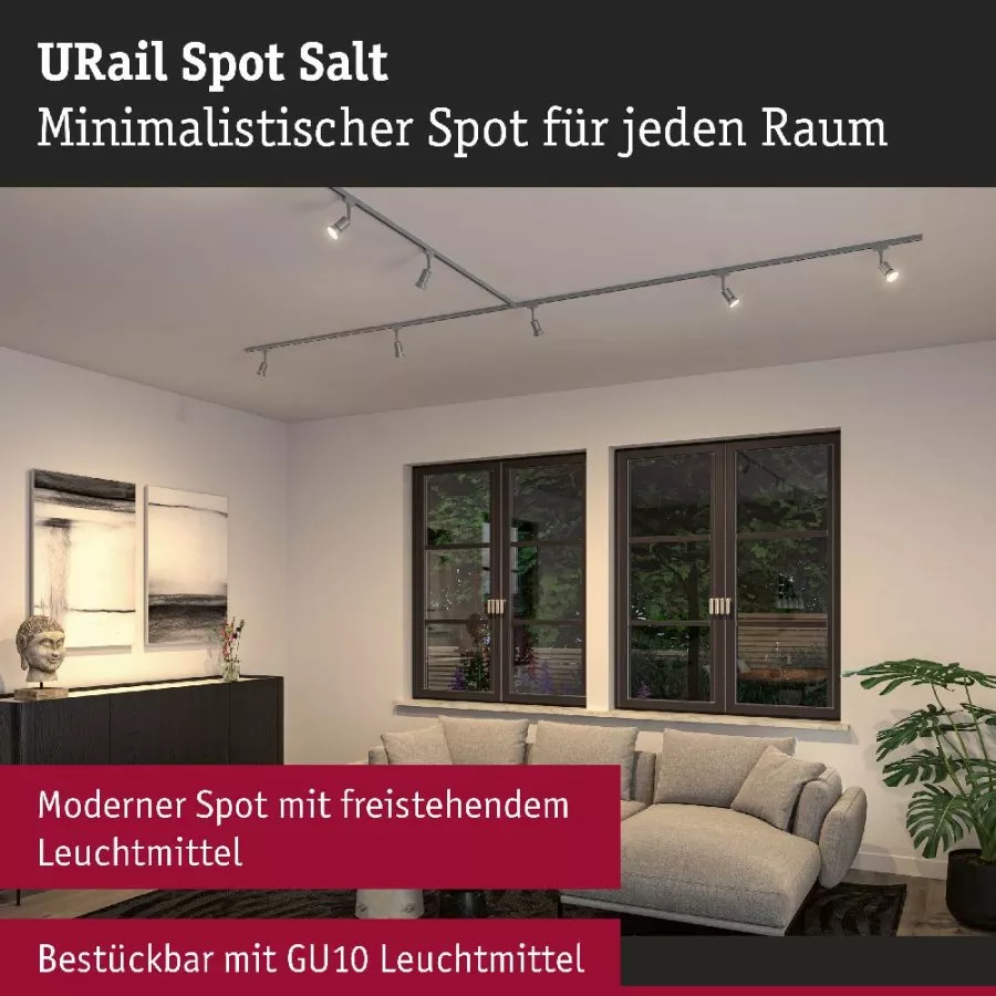 Paulmann 95634 URail LED Schienenspot Salt GU10 max. 10W dimmbar 230V Chrom matt