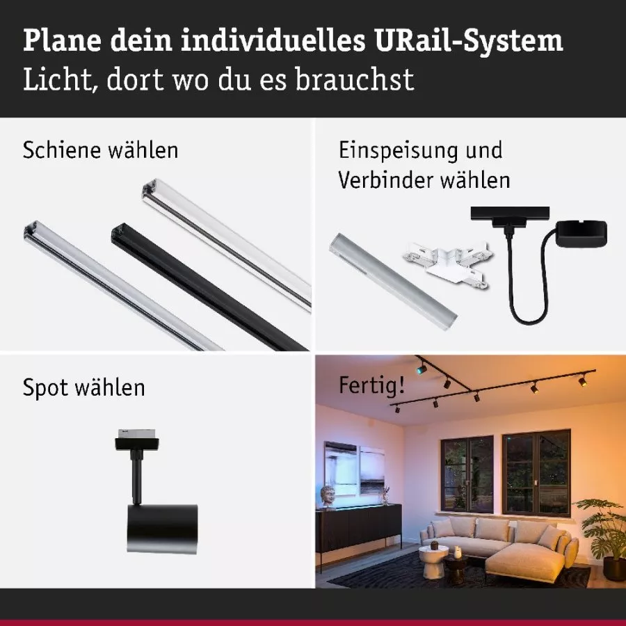 Paulmann 95664 URail LED Schienenspot Smart Home Zigbee 3.0 Luxe GU10 350lm 4,8W RGBW+ dimmbar 230V Schwarz matt
