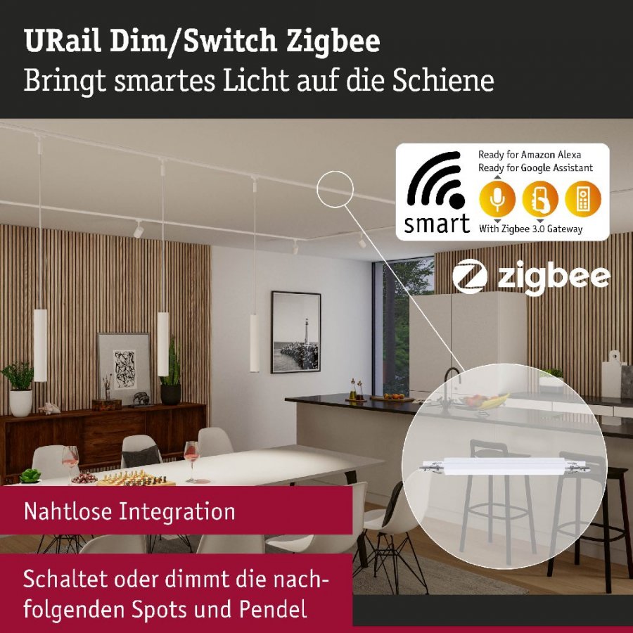 Paulmann 95674 URail Schienenadapter Dimm/Switch Smart Home Zigbee 240x21mm max. 50W Signalweiß_5